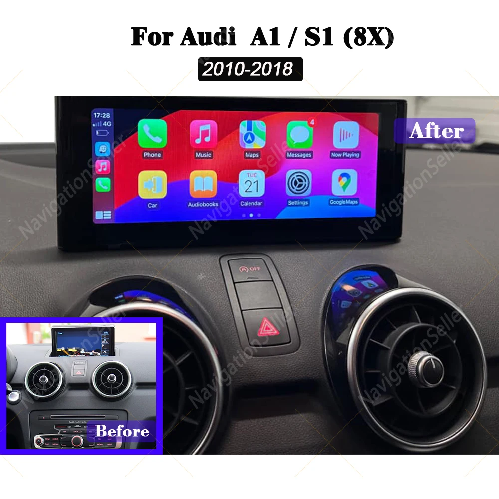 

Автомагнитола с CarPlay для Audi A1 8X 2010-2018, сенсорный экран, обновление до Android Auto, мультимедийный видеоплеер, GPS-навигация