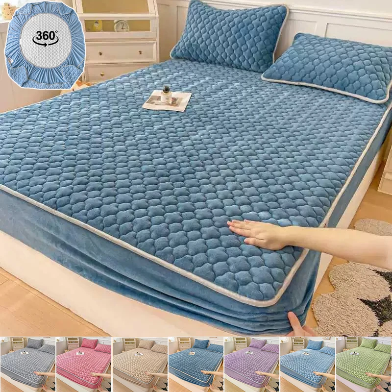 جديد سميك الحليب المخملية المجهزة ورقة بلون لينة الدفء شاملة غطاء حامي المرتبة لسرير مفرد مزدوج ساباناس #1