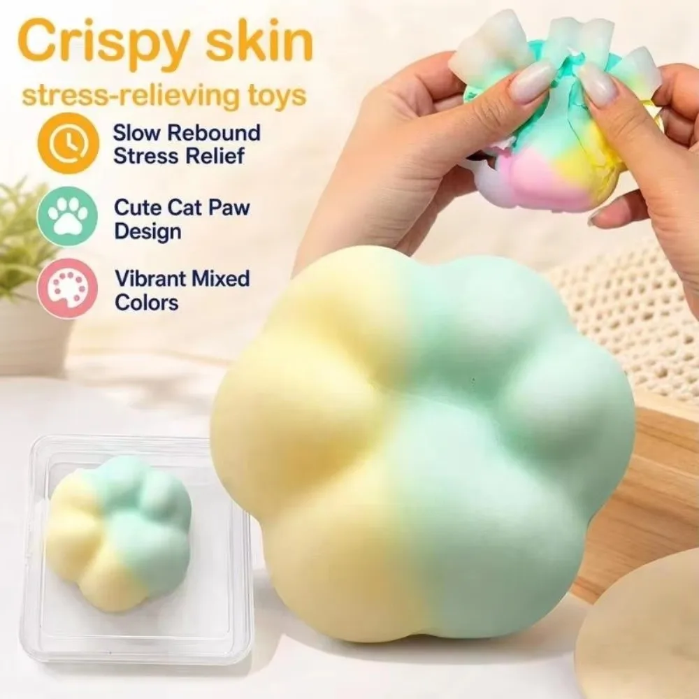 Crispy Skin Cat Paw Squishy Toy Slow Rebound Mixed Color Crispy Fidget Toy Colorful Handmade Bal Crispy Pinch Toy