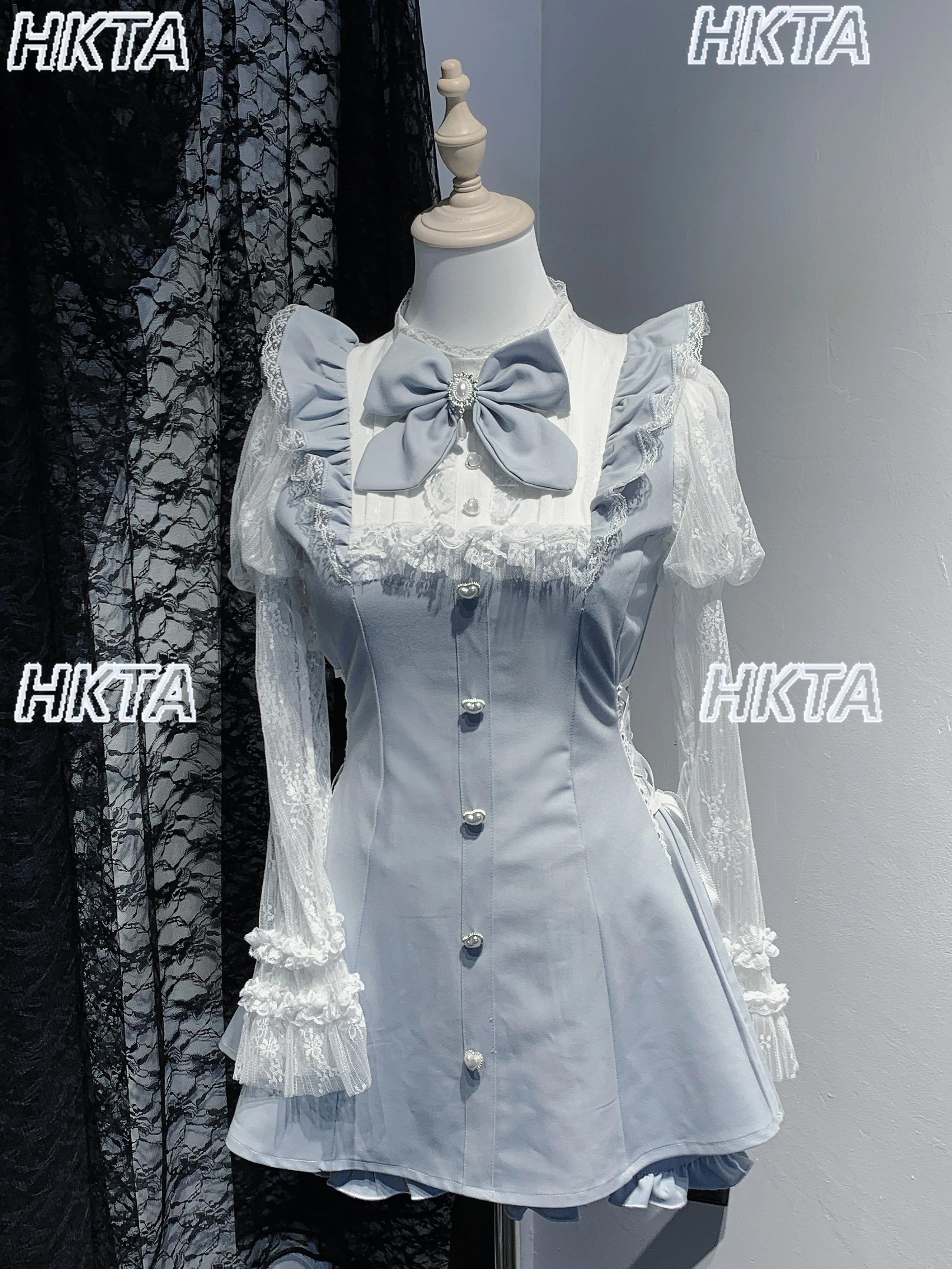 

Милое платье Лолиты в японском стиле с длинными рукавами и кружевной строчкой с бантом, тонкие платья Mines, комплекты с шортами для девочек, женские комплекты