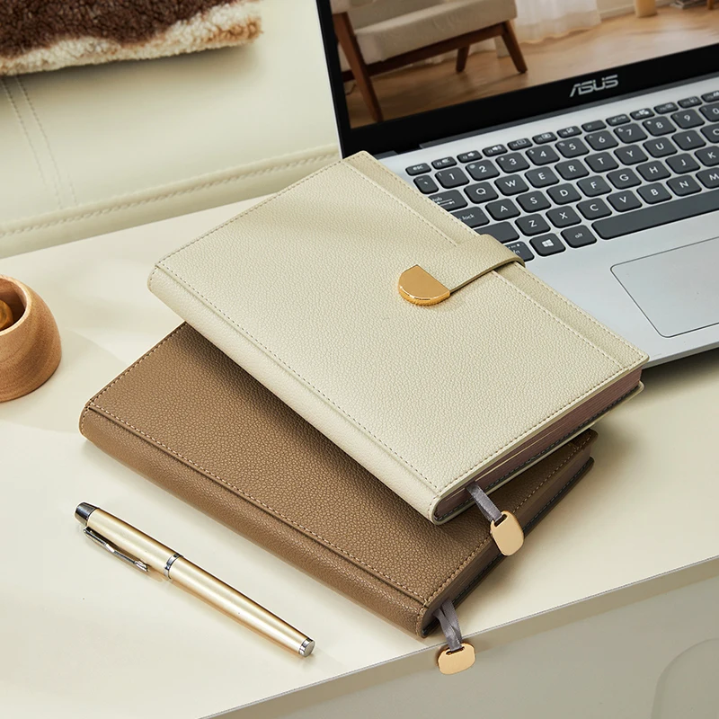 A5 Simple Business Office Study Work Meeting Record Notebook 128 Sheets Thicken Soft Pu Leather Daily Plan Diary Notebook