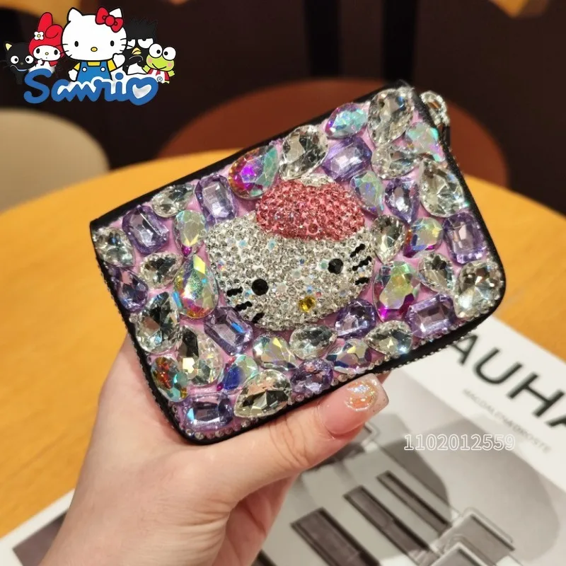  Hello Kitty New Diamond Card Holder Cartoon Cute Women's Card Holder Fashion Trend Large Capacity Credit Card Holder