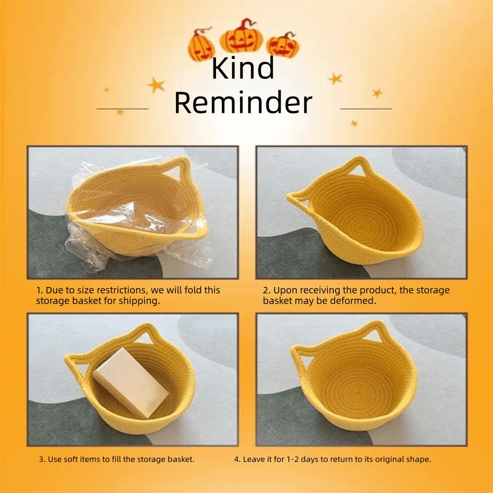 Kids Gift Hamper Cotton Pumpkin Candy Bucket Orange Braided Trick Treat Tote Portable Foldable Halloween Rope Basket Kids