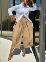 UOOZEE Women's Solid Color Cotton Blend Cropped Pants 2025 New Summer Casual Loose High-Waisted Wide Leg Trousers Bottoms - Image 6