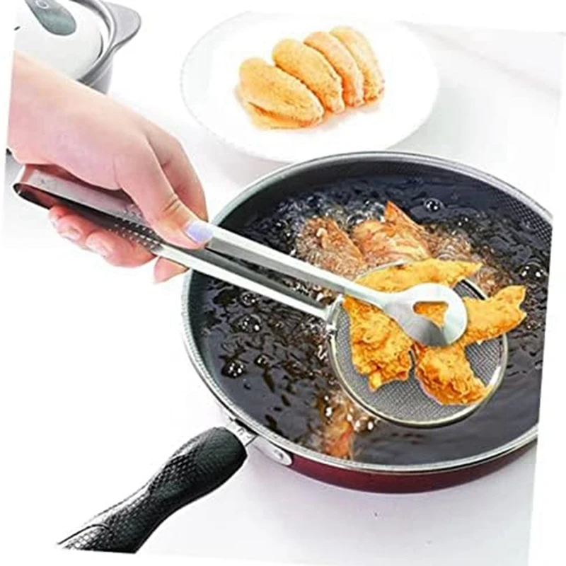 Pinzas para freír de acero inoxidable resistentes a altas temperaturas, cuchara para pescar alimentos, pinzas para drenar alimentos, patas de pollo frito 28x10cm