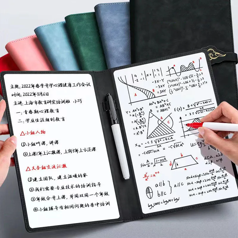 

A5 Whiteboard Notebook Leather Memo Free Whiteboard Pen Erasing Cloth Reusable Weekly Planner Portable Stylish Office Sketchbook