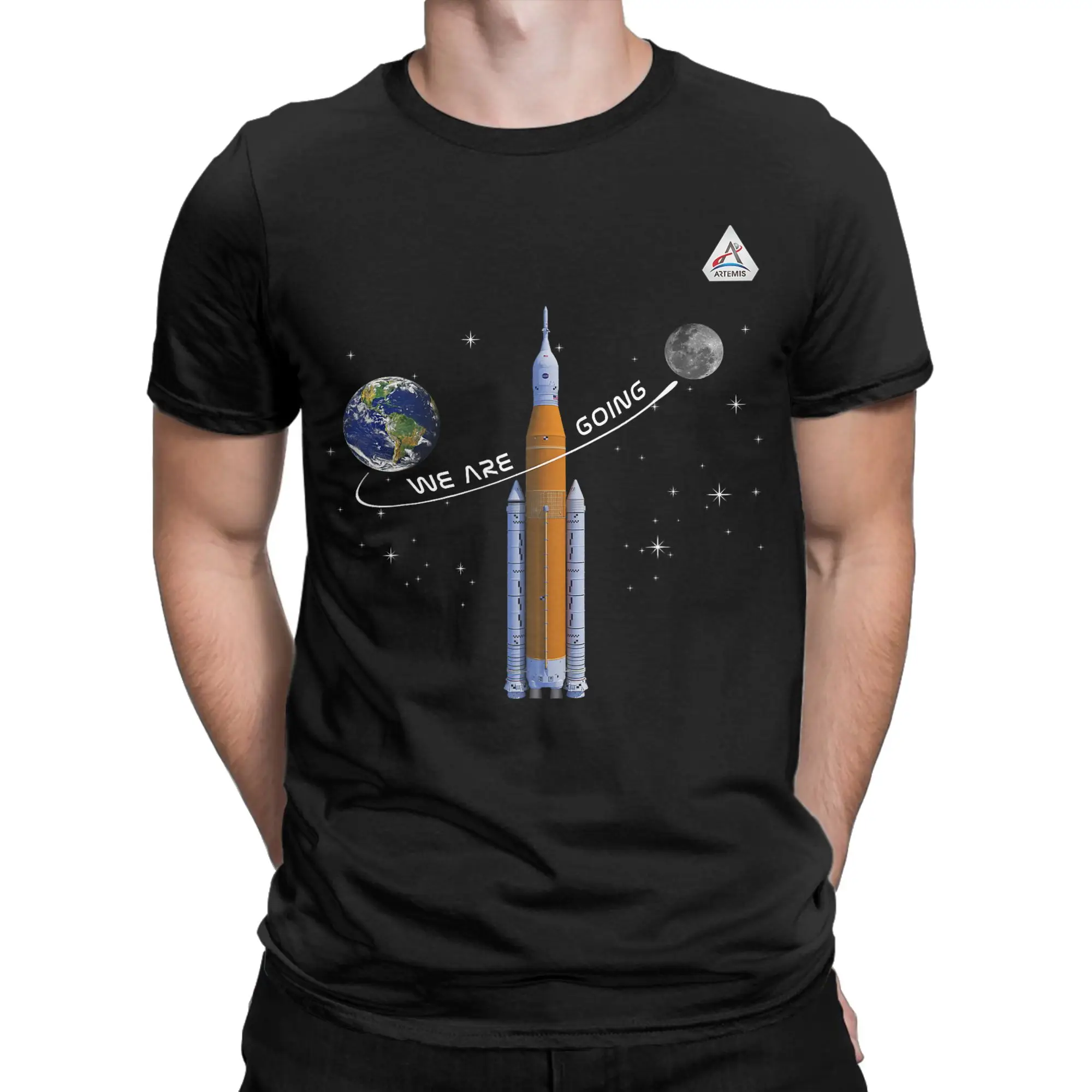 Mens T Shirt Artemis we are Going Moon SLS Worm Insignia T-Shirts Summer Tee Shirt Streetwear 100 Cotton Clothing Plus Size 6XL
