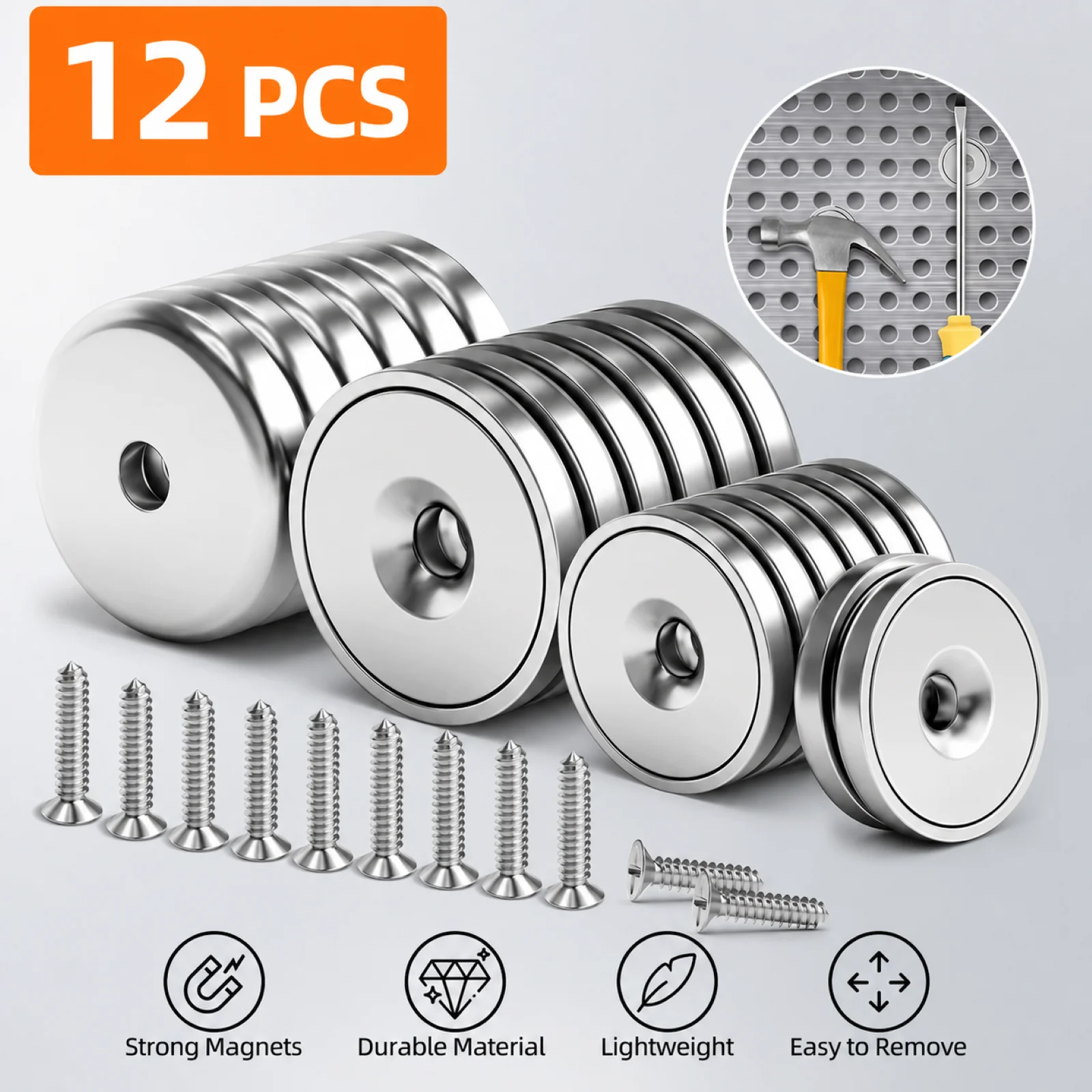 Magnets with Hole, Pulling Force Strong Permanent Countersunk Hole Magnet with Screws for Refrigerator, Cruise, Curtain