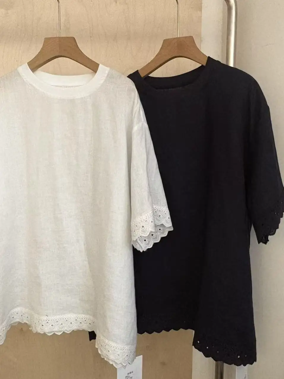 

Summer 2026 New Style Pure Color Lace Splicing Thin T-Shirt Large Size Women's Short Sleeve round Neck Casual Top Trendy