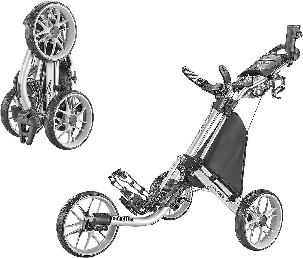 

3 Wheel Golf Push Cart - Foldable Collapsible Lightweight Pushcart with Foot Brake - Easy to Open & Close