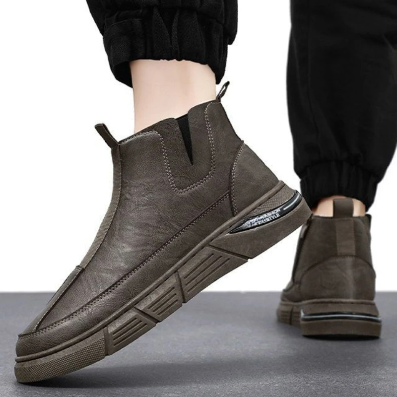 Botas Chelsea informales cálidas con cremallera para hombre, zapatos de cuero Retro de bajo precio para adultos sociales, tendencia 2025, diseñador de moda de alta calidad