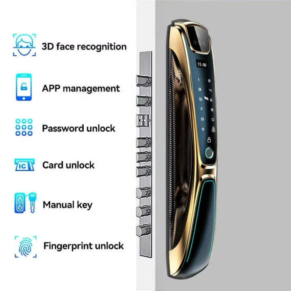 

Smart Door Lock Automatic Fingerprint Tuya WiFi 3D Face Recognition Digital Keypad Card Lock for Home Hotel Apartment Security