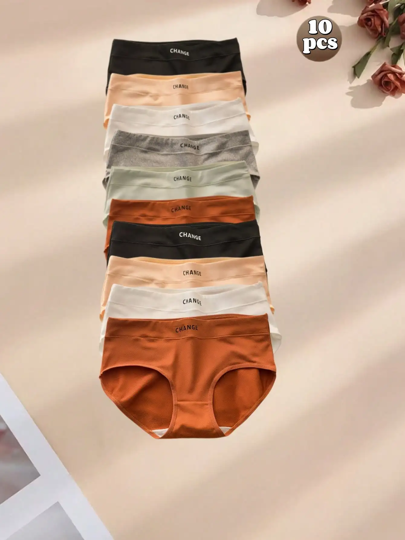 10Pcs Solid Color Cotton Briefs, Soft Comfort Everyday Basic Panties for Women，Summer shorts for women，Travel Essentials Bragas