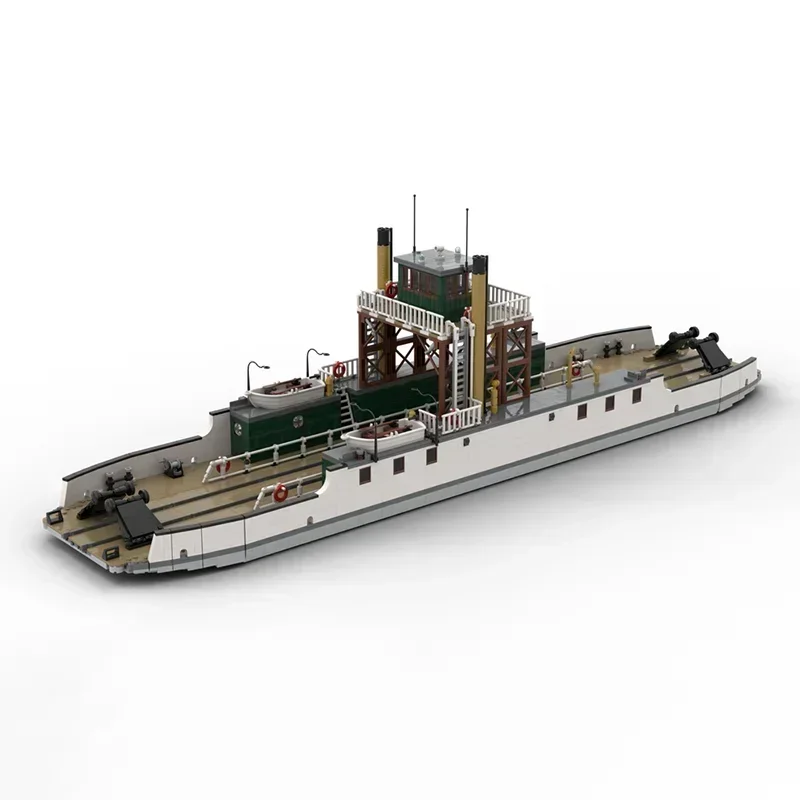 Moc Building Bricks Military Model Railroad Ferry Transport Vessel Technology Modular Blocks Gift Christmas Toy DIY Set Assembly