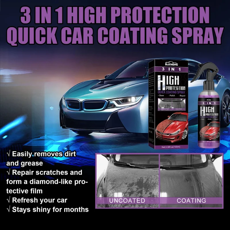 Sellador de capa rápida 3 en 1, agente de recubrimiento cerámico Nano para coche, Spray de 100ml, reparación de arañazos de coche, revestimiento hidrofóbico de vidrio