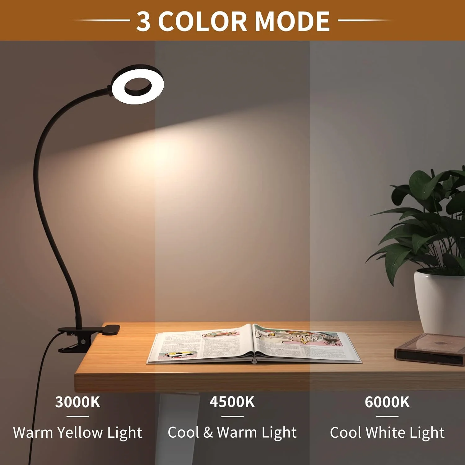 Circular Clip Desk Lamp Silicone Flexible Arm Book Light USB 5V 23Leds Black/White/Pink Reading Light Decorative Lighting