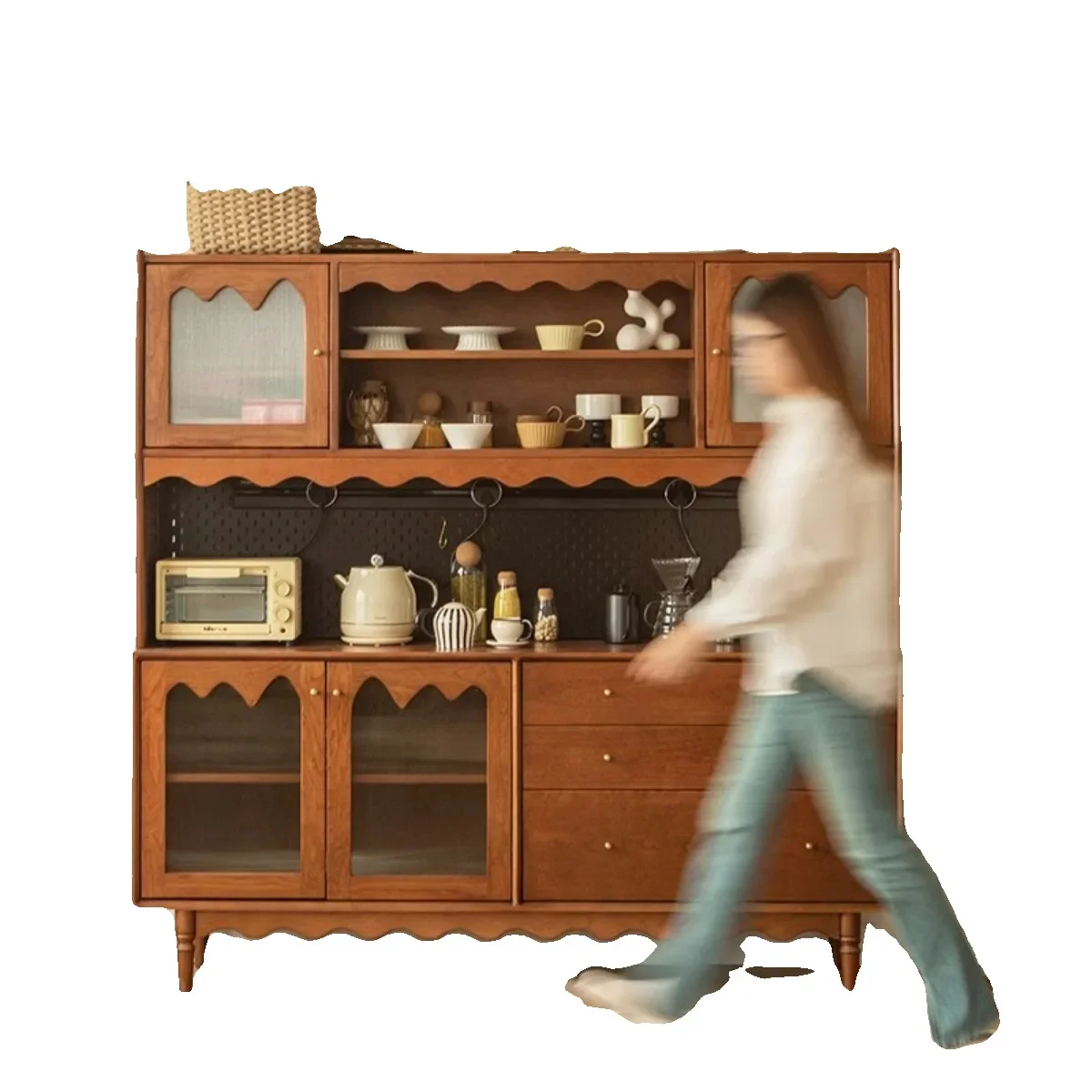 Side cabinet medieval simple cherry wood restaurant French display tea cabinet storage cabinet storage