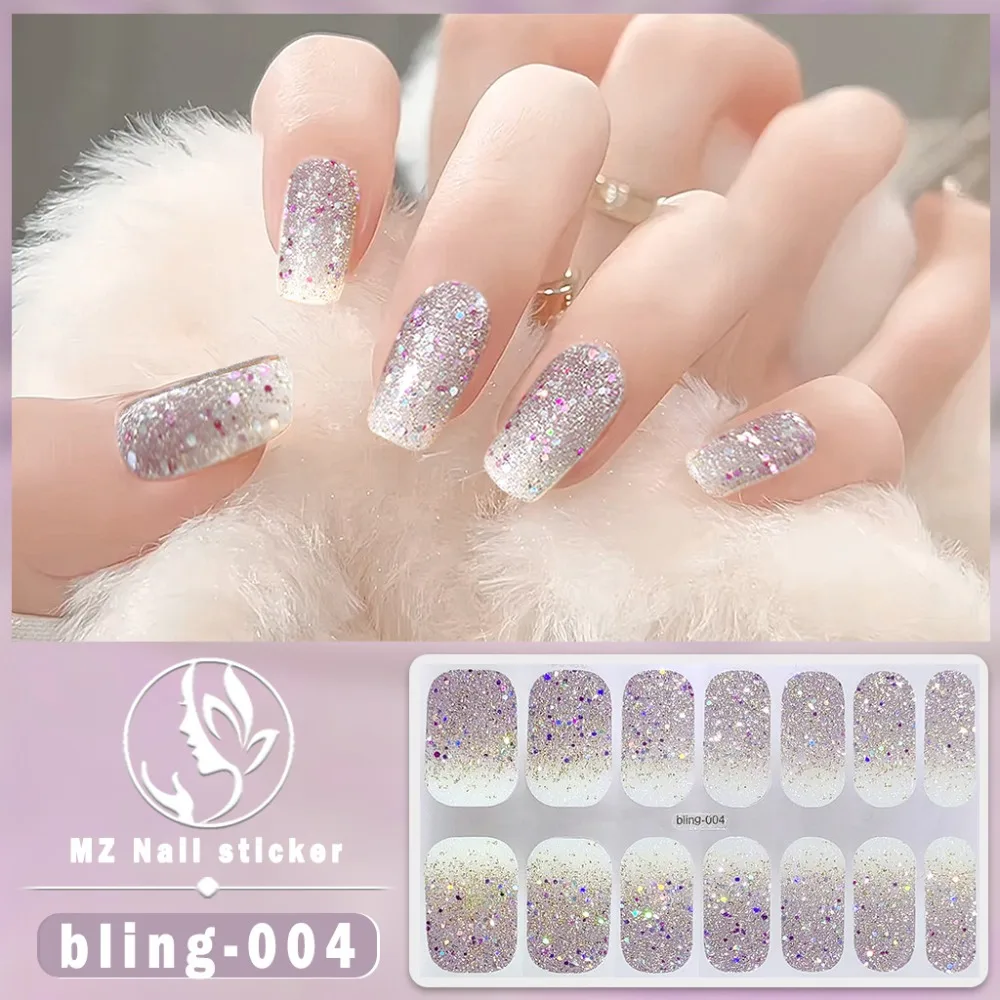 Glittering French Nail Decals 3D Nails Polish Wraps Waterproof Gel Full Nail Wraps No Damage to Nails Nail Art