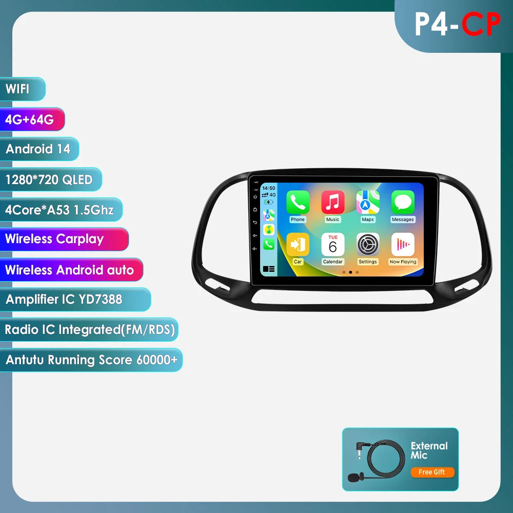 Intelligente stereo voor Fiat Doblo 2015 2016 2017 2018 2019 Android GPS autoradio multimediaspeler navigatie Wifi 4G LTE