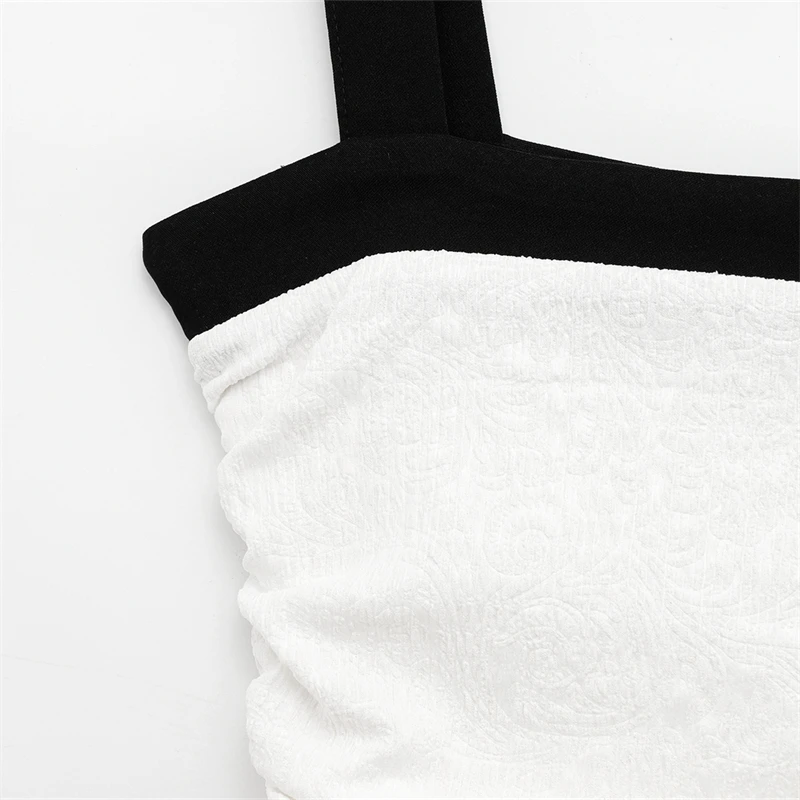 KEYANKETIAN zomer nieuwe dames zwart wit contrasterende kleur onderjurk Amerikaanse retro geplooide patchwork slanke mouwloze mini-jurk