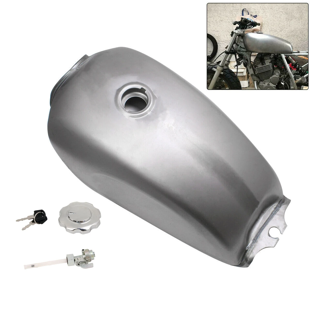 

Universal Motorcycle Unpainted Fuel Gas Tank 2.4 Gallon 9L CFMOTO Mandrill Cafe Racer Scrambler For Honda Yamaha Kawasaki BMW