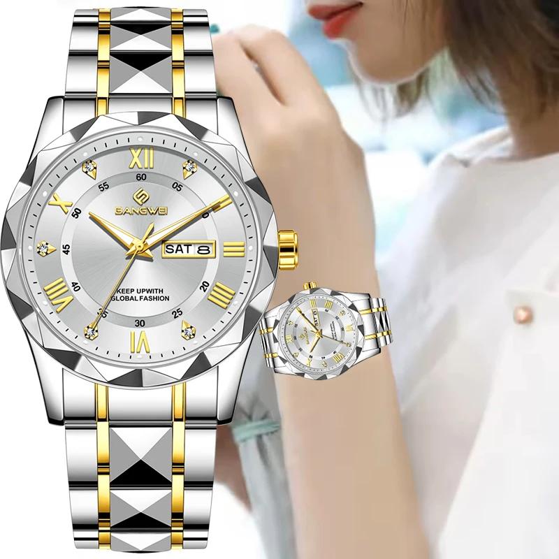 

BANGWEI New Women's Bracelet Watch Fashion Elegant Date Quartz Wristwatch Woman Waterproof Luminous Diamond Watches for Women