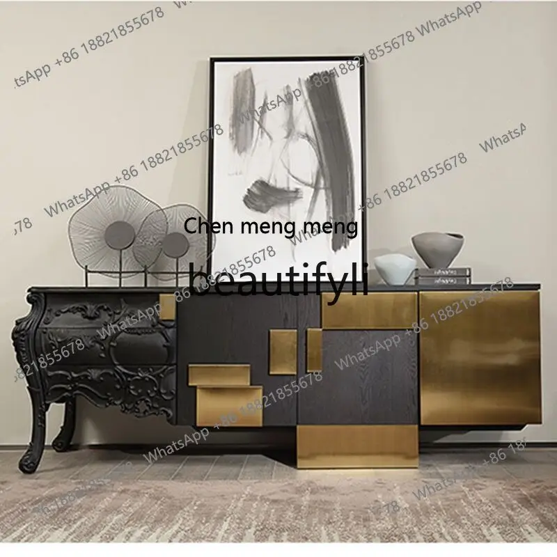 French neoclassical solid wood engraved TV cabinet American log light luxury entrance cabinet personalized dining side cabinetH