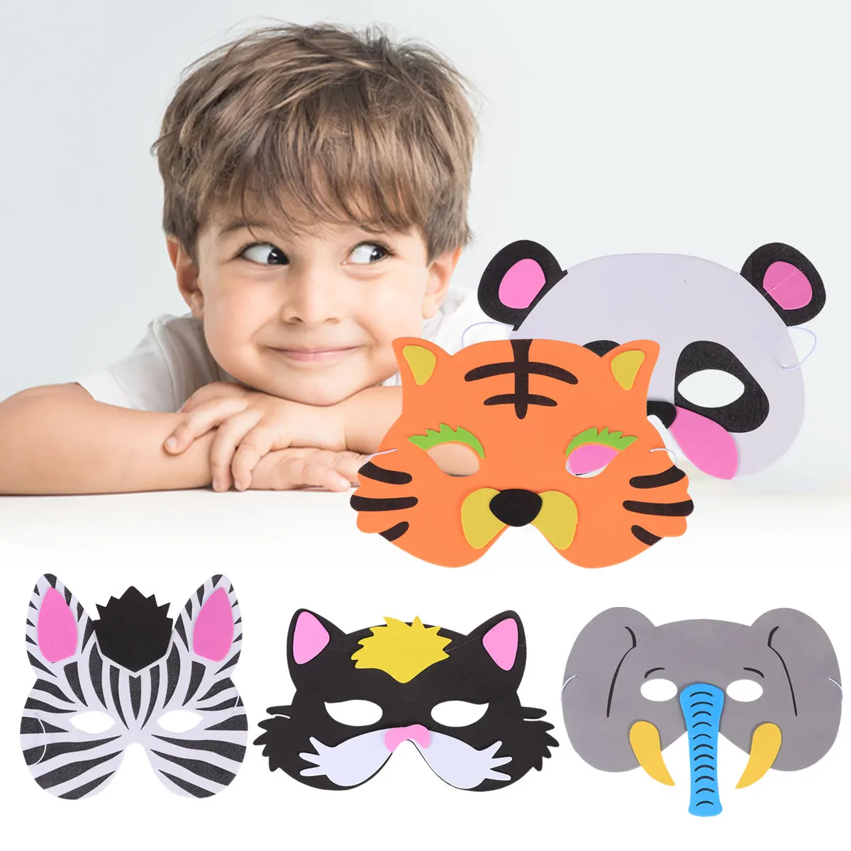 5 stuks dierengezichtsmaskers kinderfeest carnaval kostuum masker EVA comfortabel cartoon ontwerp leuk uniek voor school