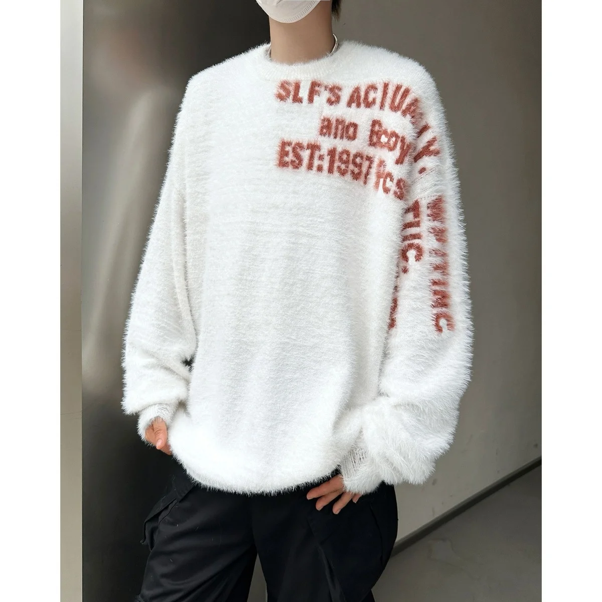 

Trendy American Letter round Ne Knitted Sweater Loose Fit ex Autumn Winter Soft And Comfortable Couple Hoodie Youth Cas...