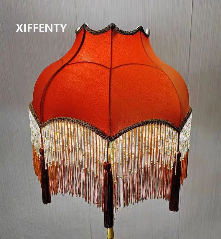 Floor Lamp Large Lampshade Caramel Velvet Bead Chain Fringe Hanging Fringe Fabric Lighting Accessories light cover