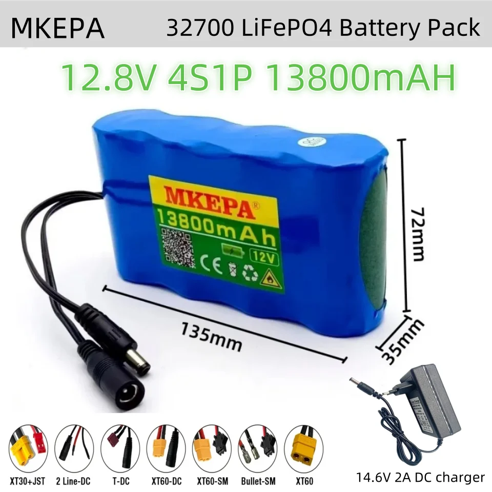 32700 Lifepo4 Battery Pack 4S1P 12.8V 1.38Ah with 4S 40A Balanced BMS for Electric Boat and Uninterrupted Power Supply 14.6v