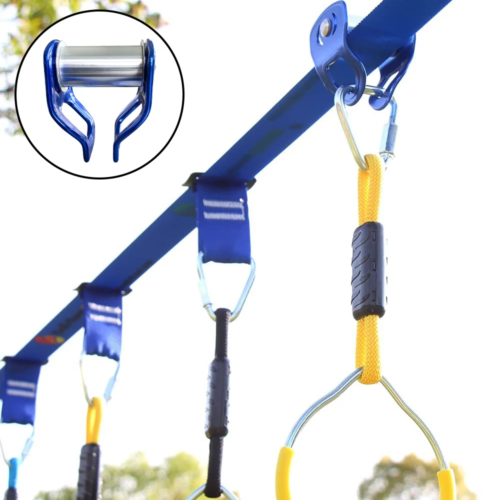 Polea deslizante Ninja Slackline con mosquetón, curso de obstáculos de guerrero Ninja para niños, Slackline deslizante con cremallera para patio trasero