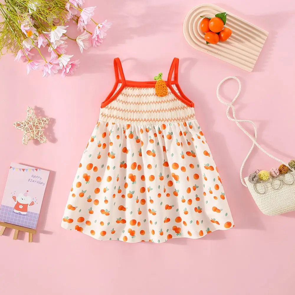 Baby Girl Dress Summer Cotton Strap Carrot Pattern Girls Dresses Cute Casual Beach Baby Girl Clothing