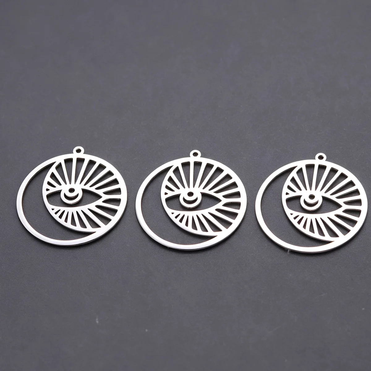 3pcs Stainless Steel Crescent Moon Evil Eye Round Pendant Radiant Sun Charms For DIY Necklace Earring Jewelry Making Accessories