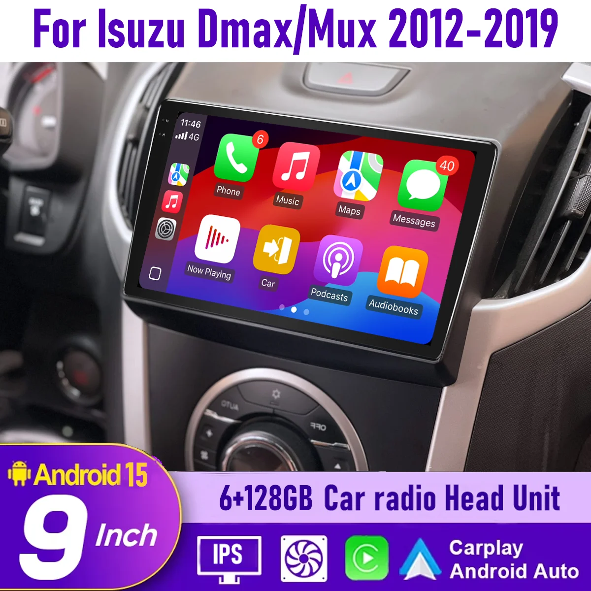 9“ Wireless CarPlay Android Auto 6-128GB (8CORE) For Isuzu D-max/Mux 2012-19 QLED Screen Android Head Unit Navigation Car Radio