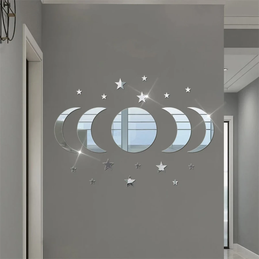 20pcs Acrylic Star & Moon Wall Stickers Lenses for Living Room Bedroom Decor Creative Night Sky Theme Wall Decals