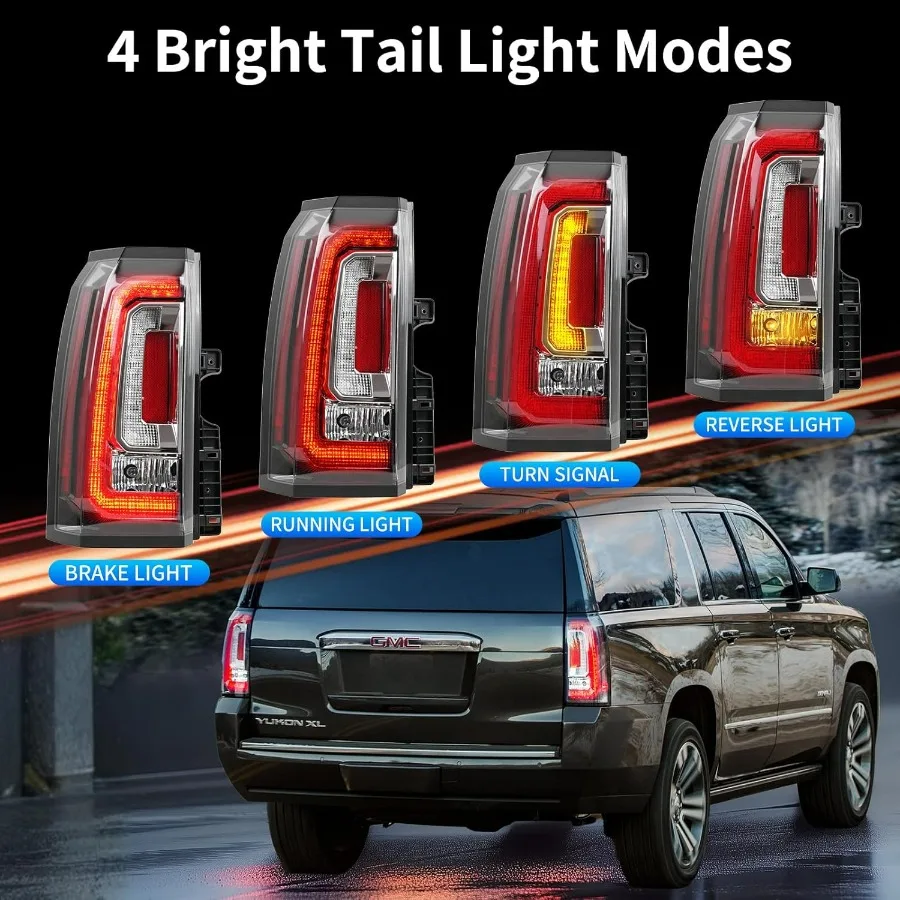 مجموعة مصابيح خلفية LED لموديلات GMC Yukon و Yukon XL SLE SLT 20152020 مصباح مكبح خلفي مع مصابيح متكاملة وأسلاك H