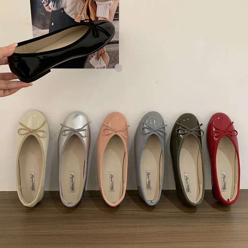 Frühling Herbst Damen Flache Schuhe Ballerinas Schmetterlingsknoten Weiche Modische Runde Zehenpartie Damenschuhe Neu – Detail 1