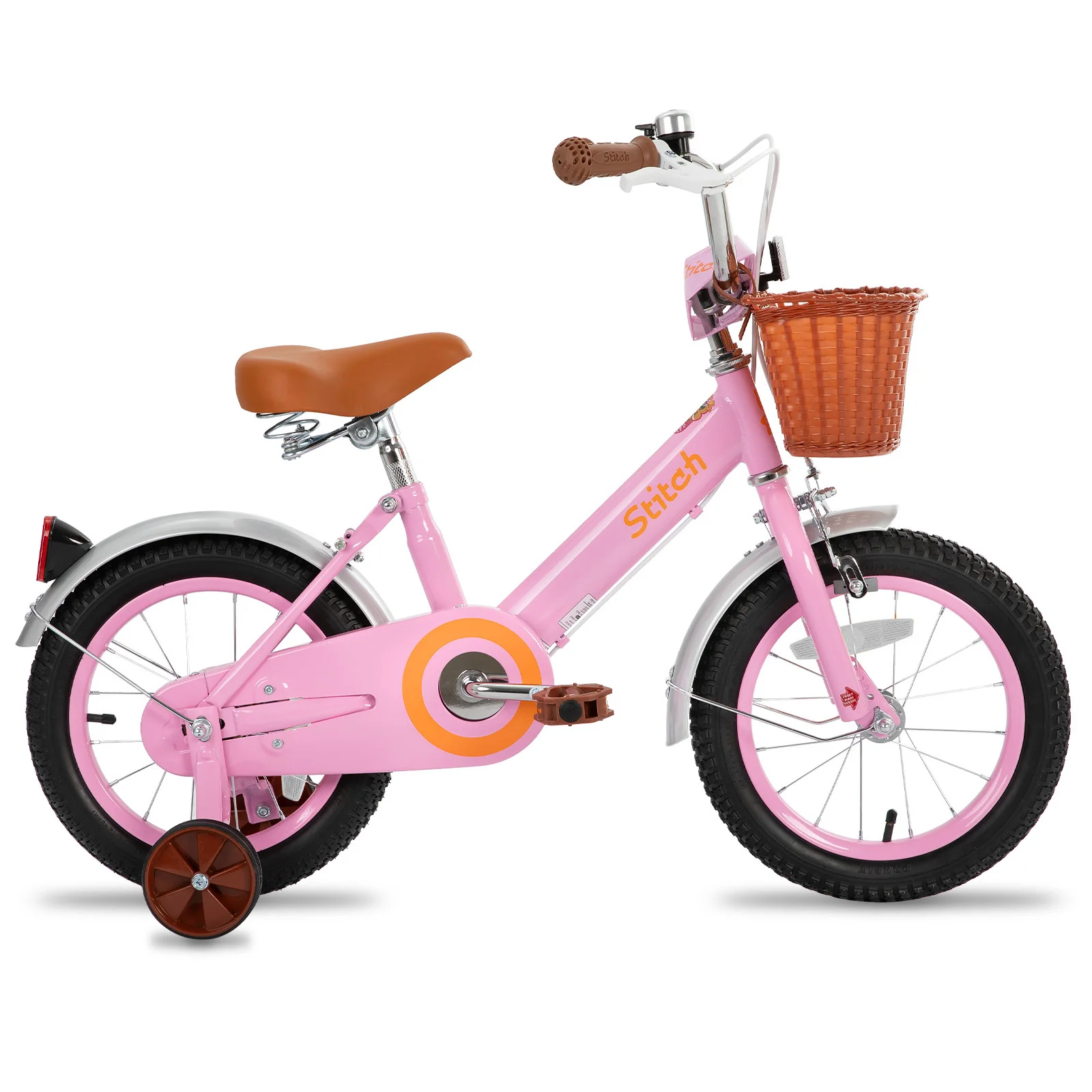 STITCH 14/16 Zoll Kinderfahrrad für 3-7 jährige Mädchen, Kinderfahrrad mit Frontkorb und Stabilisatoren für 3-7 jährige Kinder,