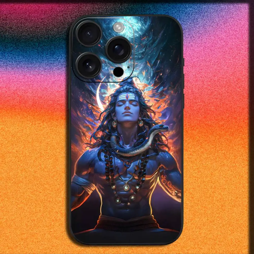 حافظة هاتف Lord Shiva Hindu God Buddha لهاتف iPhone 17,16,15,14,13,12,11,Pro,Max,Plus,E,SE4,Air,غطاء أسود صغير