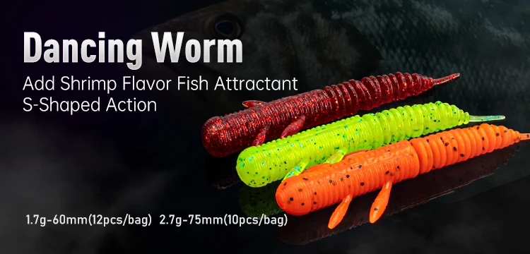 KINGDOM Soft Lure 63mm 76mm Floating Shrimp Bait TPE Lure Realistic Shrimp Worm Soft Bait for Bass Trout Saltwater Fishing