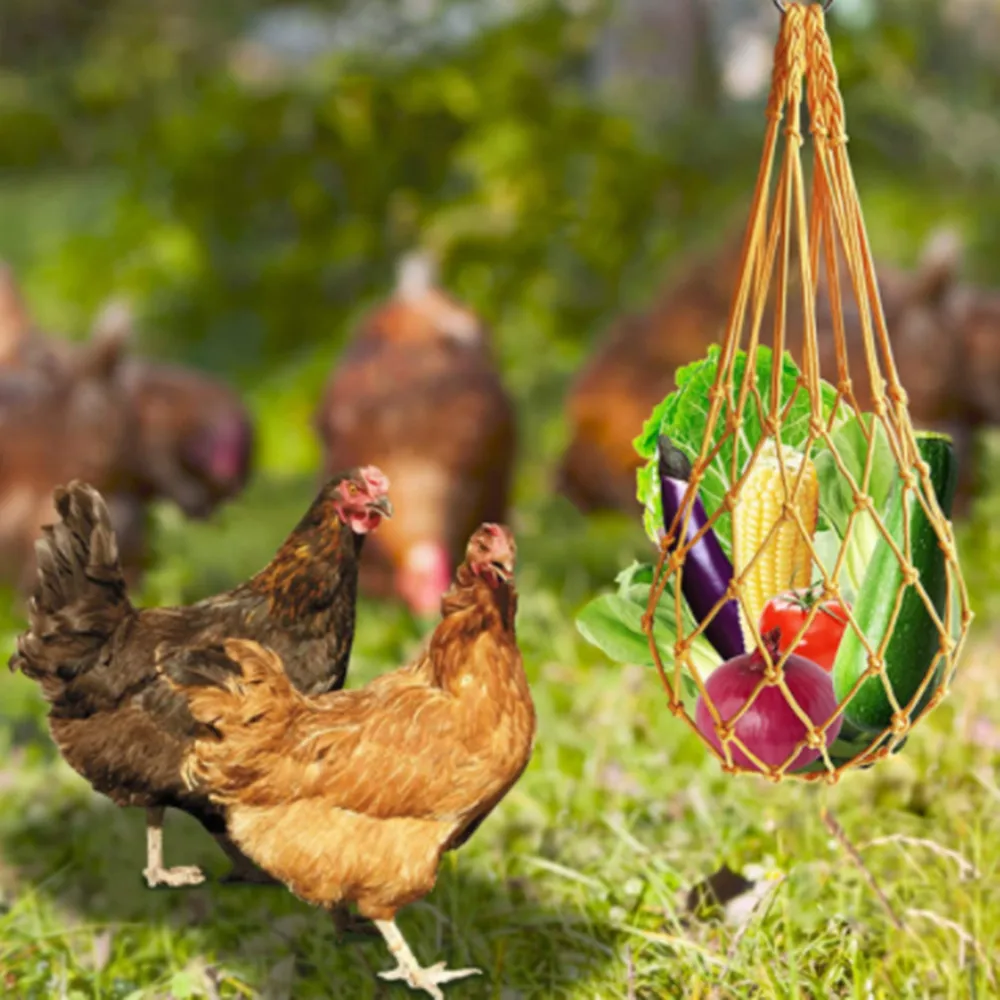 

Chicken Toys for Coop Vegetable Hanging Feeder Poultry Fruit Veggies Skewer Holder Cabbage String Bag Treat Chewing