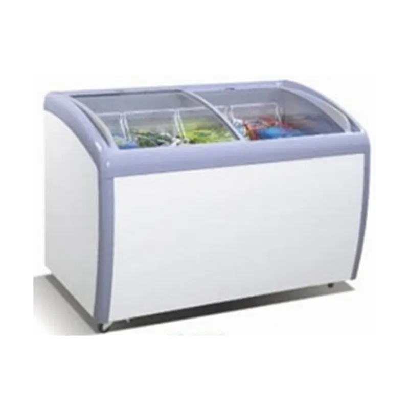 260L ETL Curved Glass Doors Commercial Display Freezer for Ice Cream