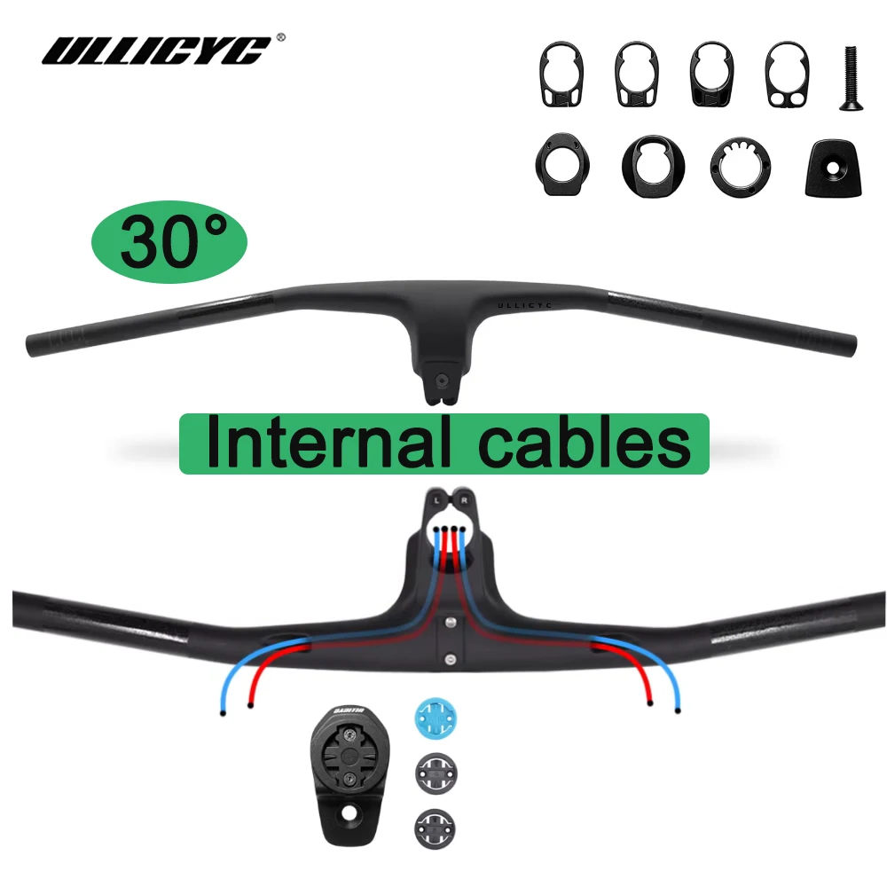 

ULLICYC -30degrees stem 70/80/90/100mm Full Carbon Fibre Internal cables Integrated Cockpit MTB Handlebar
