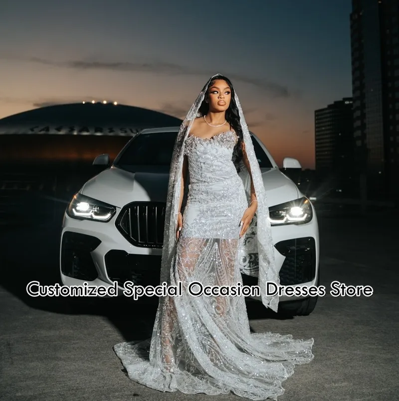 

Изысканные выпускные платья для темнокожих девушек 2026: вечерние платья-русалки с иллюзионным кружевом, аппликациями и бисером, африканские вечерние наряды на заказ
