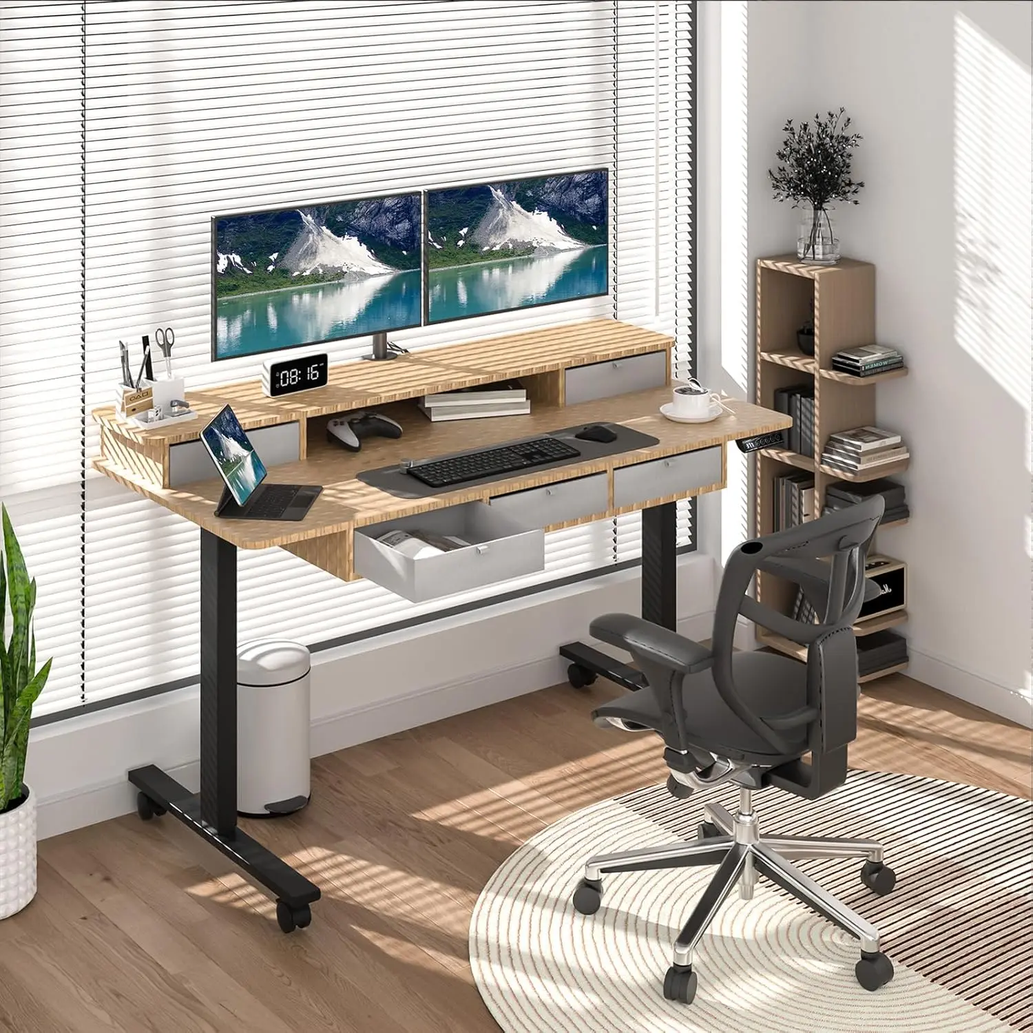 Standing Desk with 5Drawers, Electric Height Adjustable Desk 55 Inches Stand Up Desk, Ergonomic Desk with Storage Larger Desktop