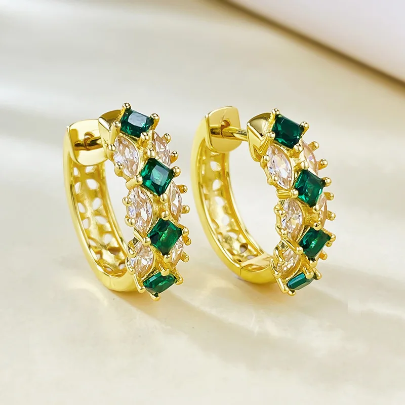 S925 Silver Women's Fashion Colorful Treasure Artificial Grandmother Green Diamond Earrings Daily Retro Fashion