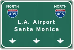 American Travelogue Large Metal Art Wall Decor  LAX Santa Monica Sign Los Angeles California CA Travel Souvenir Interstate 405