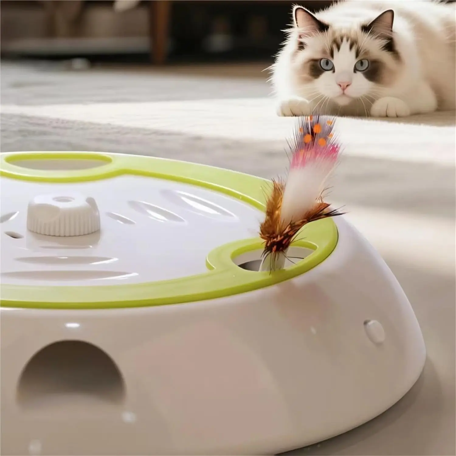 Automatic Whack-a-Mole Cat Teaser Toy Rechargeable Interactive Cat Toy with Variable Speed & 3 Replacement Heads for Indoor Cats