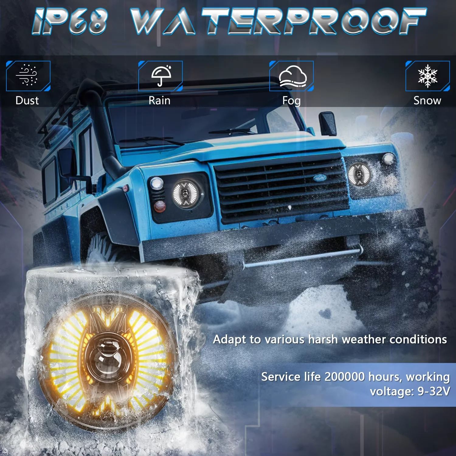 7 Inch LED Wrangler Headlight Round Projector Len Headlight 240W High Power H4 For JK Harley Hummer 4x4 DRL Headlamp 12-24V